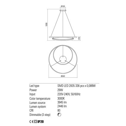 Redo 01-1793 - LED Stmievateľný luster na lanku TORSION LED/29W/230V pr. 55 cm biela