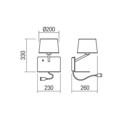 Redo 01-1807 - LED Nástenné svietidlo TOMO 1xE27/42W/230V+1xLED/3W