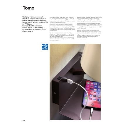 Redo 01-1807 - LED nástenné svietidlo s flexibilnou lampičkou TOMO 1xE27/42W/230V + LED/3W/230V biela