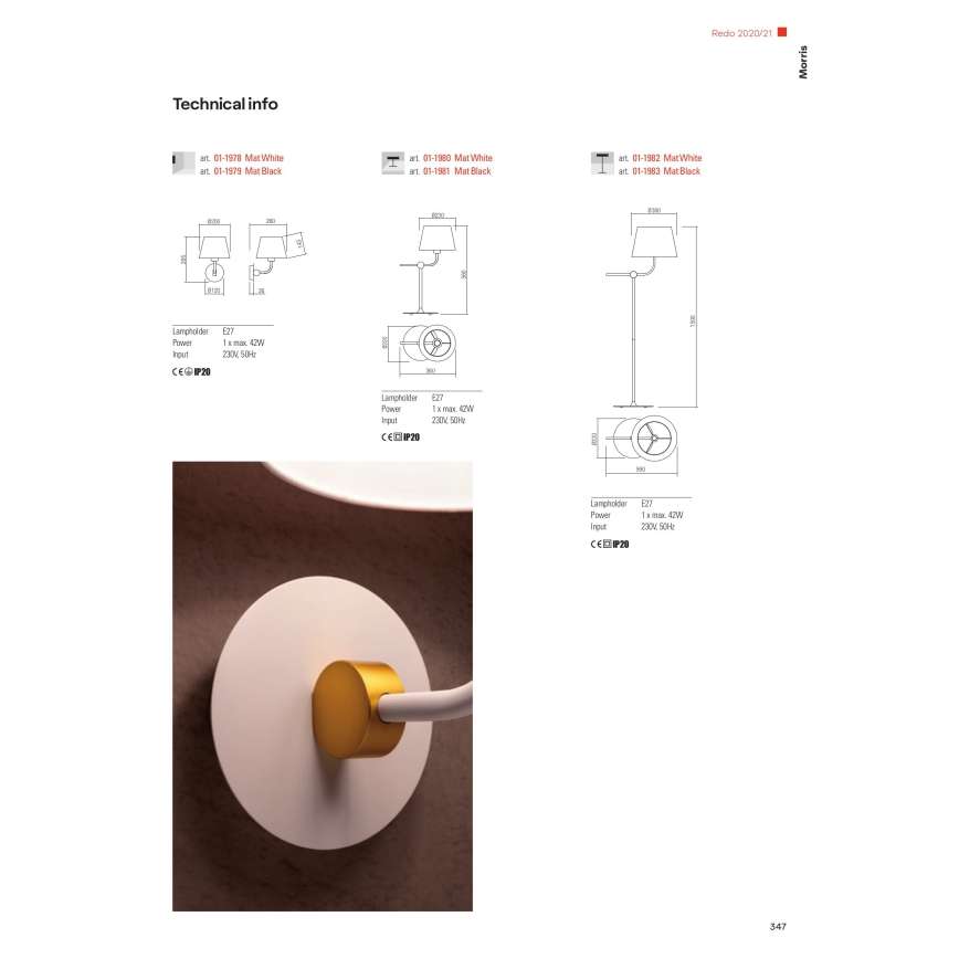 Redo 01-1980 - Stolná lampa MORRIS 1xE27/42W/230V biela