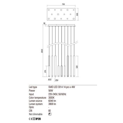 Redo 01-2054 - LED Luster na lanku MADISON 14xLED/4W/230V zlatá