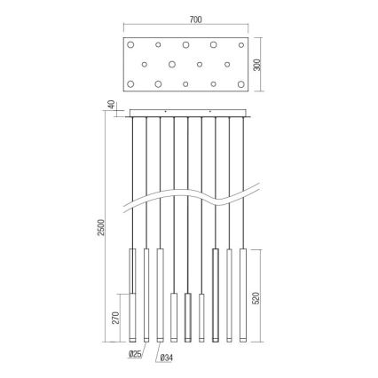 Redo 01-2057 - LED Luster na lanku MADISON 14xLED/4W/230V lesklý chróm/čierna/meď