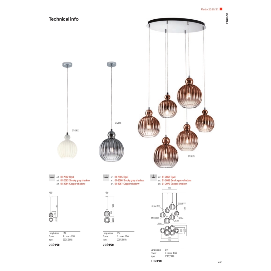 Redo 01-2063 - Luster na lanku PLUMEN 1x/E14/40W/230V pr. 15 cm šedá