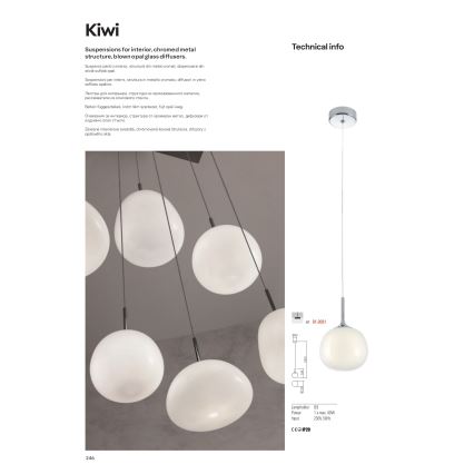 Redo 01-2081 - Závesný luster KIWI na lanku 1xG9/40W/230V, priemer 12 cm, lesklý chróm/biela