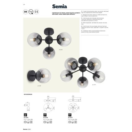 Redo 01-2176 - Luster na tyči SEMIA 3xE14/28W/230V čierna/dymová