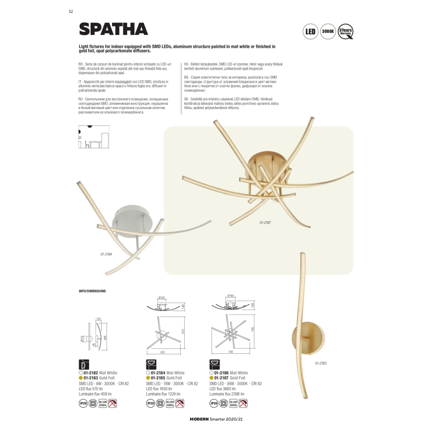 Redo 01-2187 - LED Stropné svietidlo SPATHA 6xLED/6W/230V 3000K zlatá