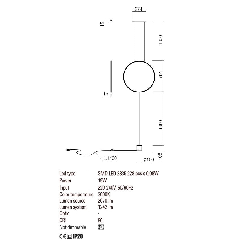 Redo 01-2197 - LED Stojacia lampa SLICK LED/19W/230V čierna