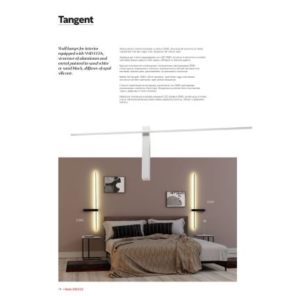Redo 01-2201 - LED nástenné svietidlo TANGENT LED/14W/230V 3000K 125,4 cm čierne