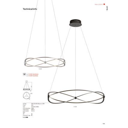 Redo 01-2254 - LED Stmievateľný luster na lanku QUARK LED/54W/230V 3000K pr. 80 cm čierna