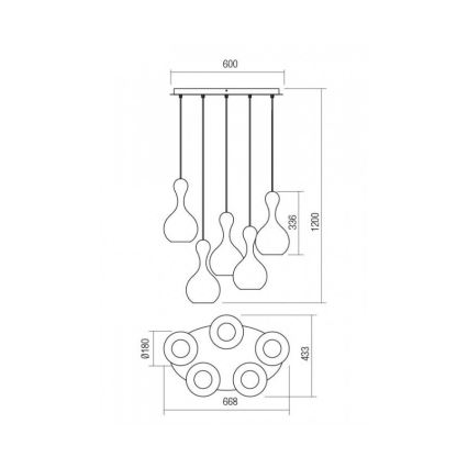 Redo 01-2263 - Luster na lanku LOB 5xE27/42W/230V meď