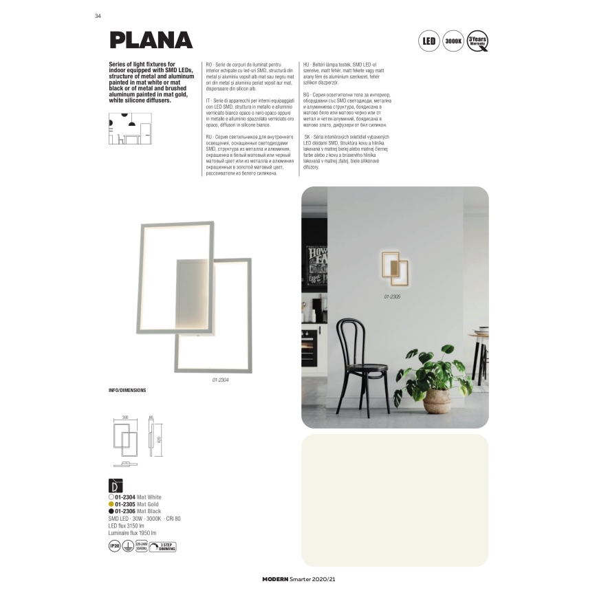 Redo 01-2314 - Stmievateľný LED luster na lanku PLANA LED/60W/230V zlatý