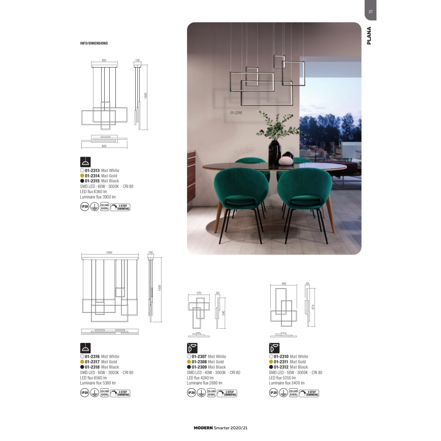 Redo 01-2317 - LED Stmievateľný luster na lanku PLANA LED/80W/230V zlatý