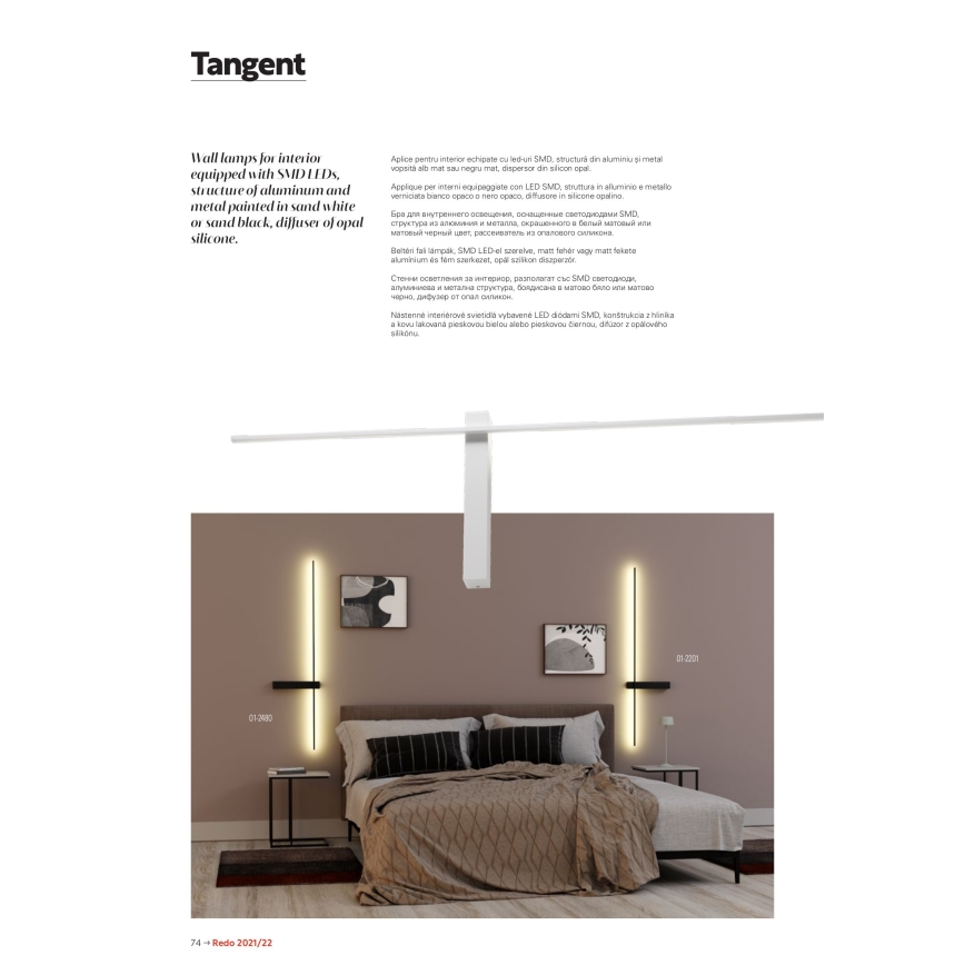 Redo 01-2479 - LED nástenné svietidlo TANGENT LED/14W/230V 3000K 125,4 cm biela