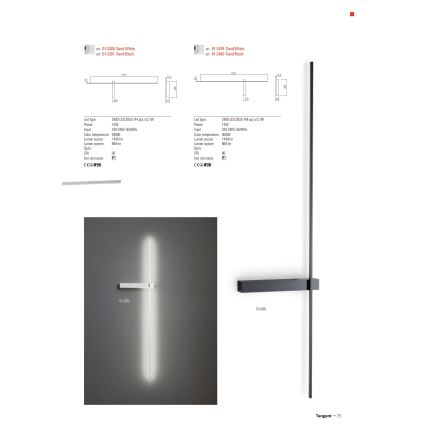 Redo 01-2480 - LED nástenné svietidlo TANGENT LED/14W/230V 3000K 125,4 cm čierne