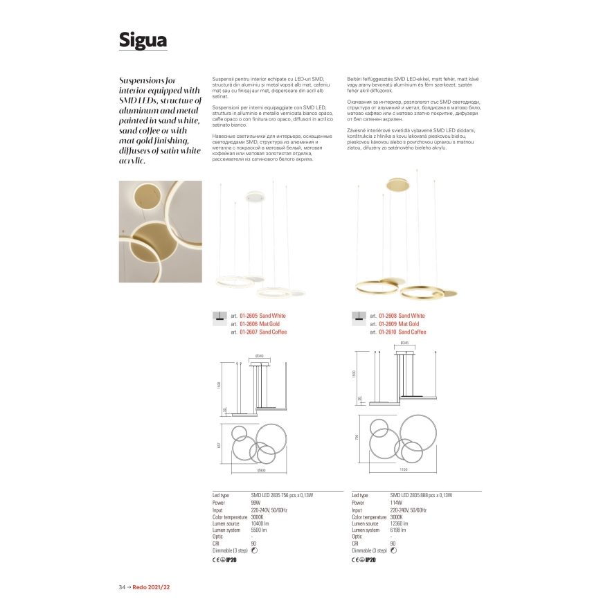 Redo 01-2608 - stmievateľný LED luster na lanku SIGUA LED/114W/230V CRI 90 biela