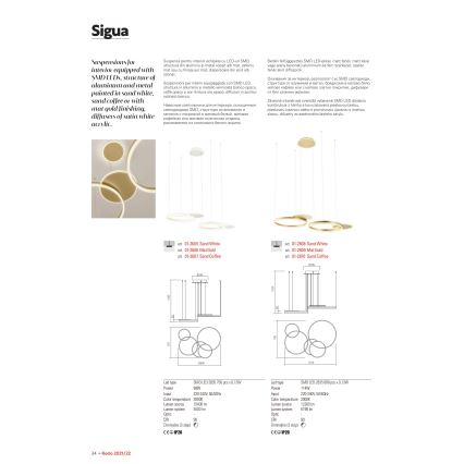 Redo 01-2609 - LED Stmievateľný luster na lanku SIGUA LED/114W/230V CRI 90 3000K zlatá