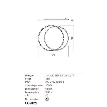 Redo 01-2660 - LED Stropné svietidlo ARP LED/45W/230V čierna