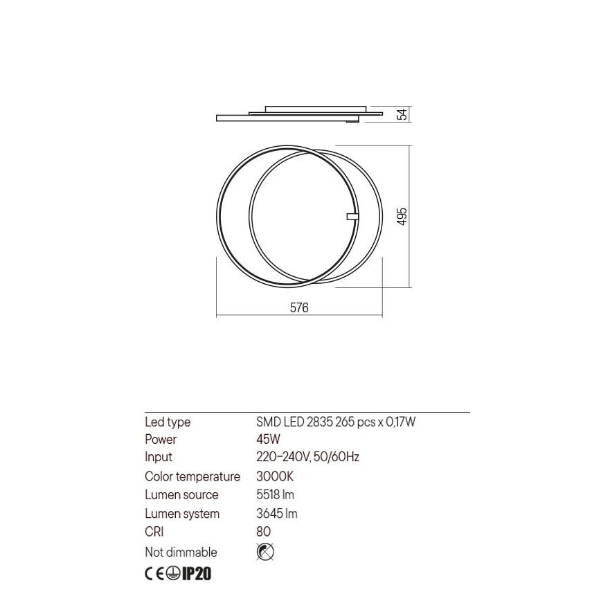 Redo 01-2660 - LED Stropné svietidlo ARP LED/45W/230V čierna