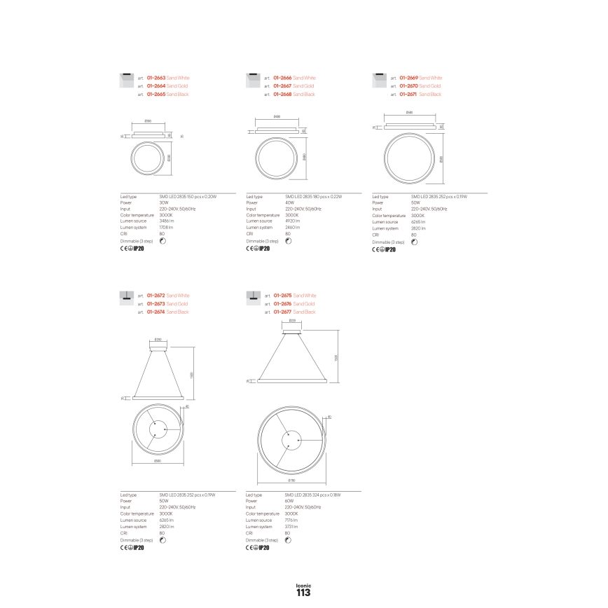 Redo 01-2675 - Stmievateľný LED luster na lankách ICONIC LED/60W/230V pr. 78 cm biela