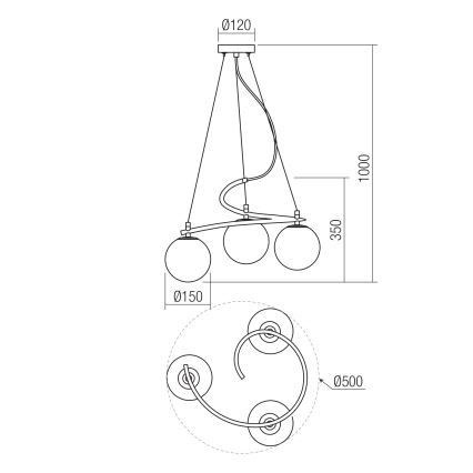 Redo 01-2715 - Luster na lanku VOLLEY 3xE14/28W/230V zlatá