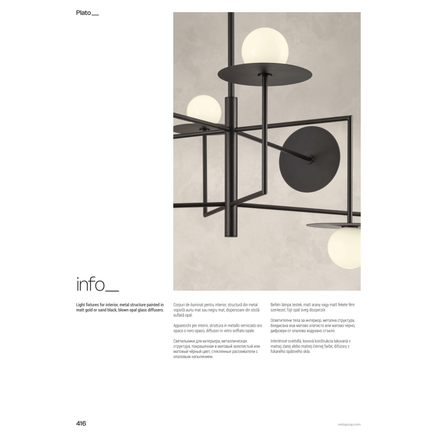 Redo 01-2735 - Luster na tyči PLATO 8xG9/10W/230V zlatý