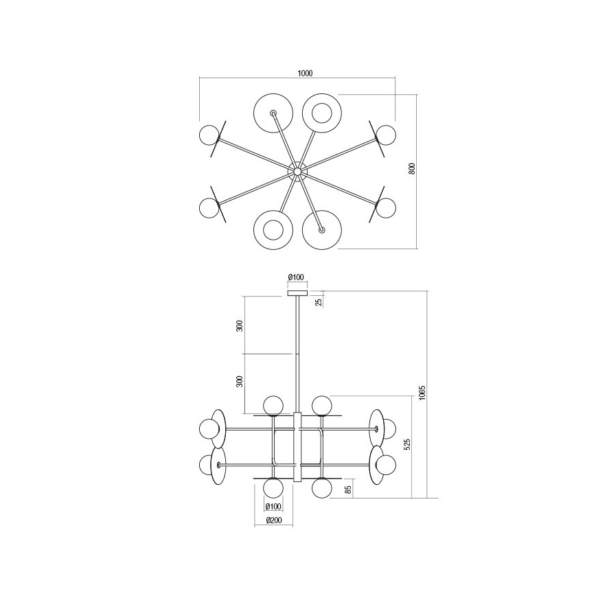 Redo 01-2735 - Luster na tyči PLATO 8xG9/10W/230V zlatý