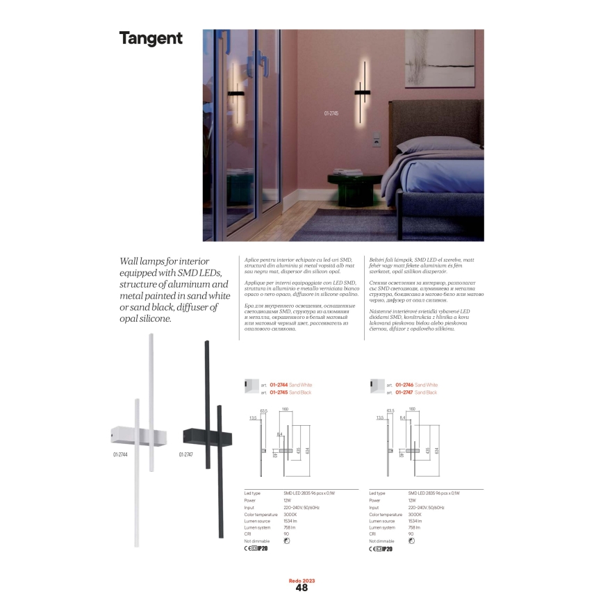 Redo 01-2746 - LED nástenné svietidlo TANGENT LED/13W/230V CRI 90 biela