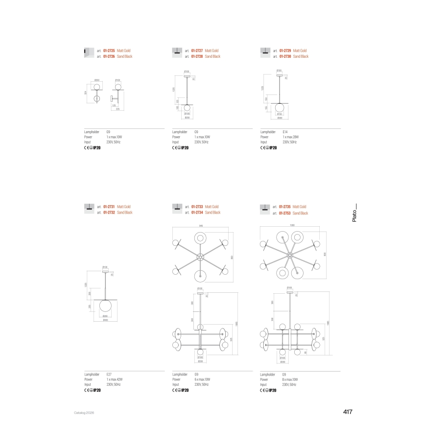 Redo 01-2753 - Luster na tyči PLATO 8xG9/10W/230V čierna
