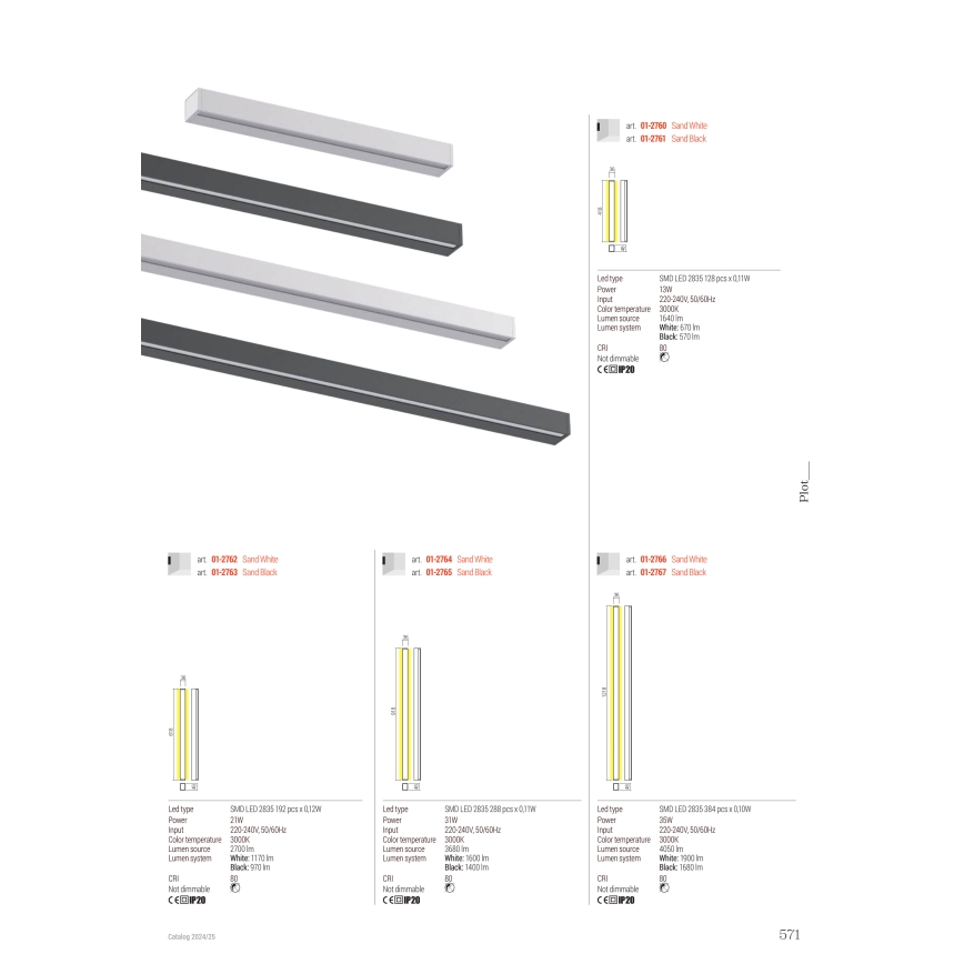 Redo 01-2766 - LED nástenné svietidlo PLOT LED/35W/230V 120 cm biele