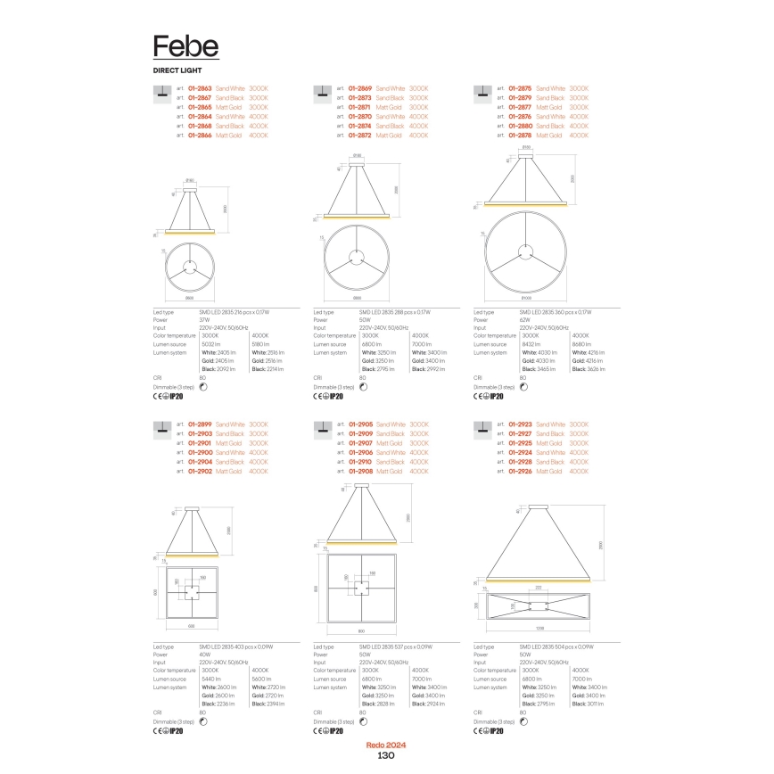 Redo 01-2835 - LED stmievateľné nástenné svietidlo FEBE LED/24W/230V zlaté
