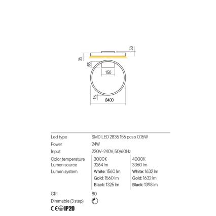 Redo 01-2835 - LED stmievateľné nástenné svietidlo FEBE LED/24W/230V zlaté
