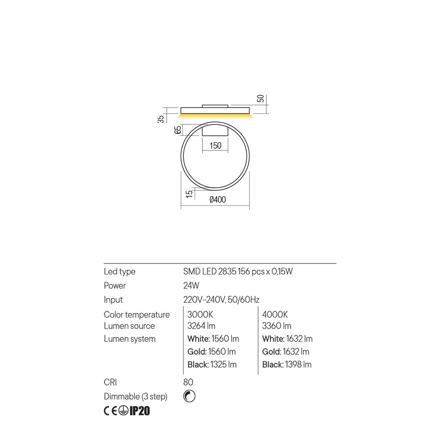 Redo 01-2835 - LED stmievateľné nástenné svietidlo FEBE LED/24W/230V zlaté