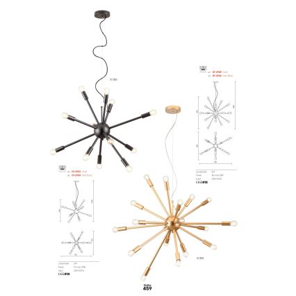 Redo 01-2934 - Závesný luster STELLAR na lanku 12xE14/25W/230V čierny