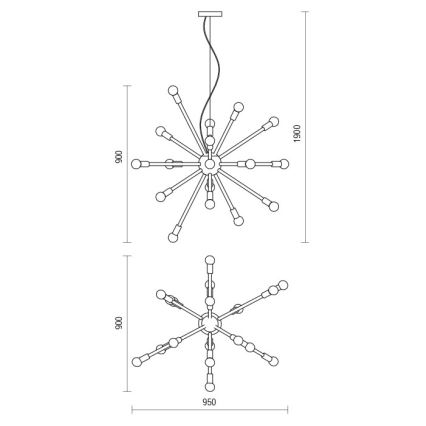 Redo 01-2934 - Závesný luster STELLAR na lanku 12xE14/25W/230V čierny
