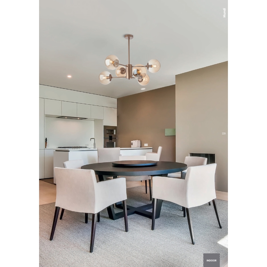 Redo 01-2943 - Luster na tyči MUNDI 6xE14/28W/230V meď/dymová