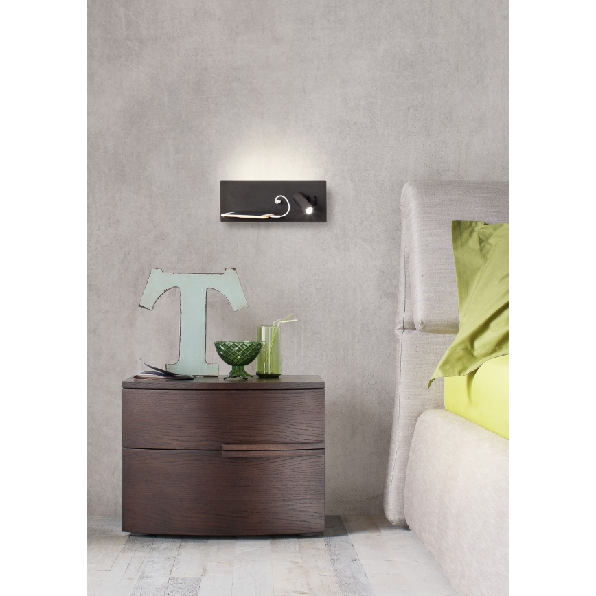 Redo 01-2985 - LED Nástenné bodové svietidlo BROOK LED/8W/230V + LED/3W USB CRI 90 čierna ľavá