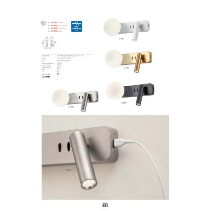 Redo 01-2992 - LED nástenné svietidlo OASIS LED/3W/230V + 1xG9/10W USB CRI 90 bronzové