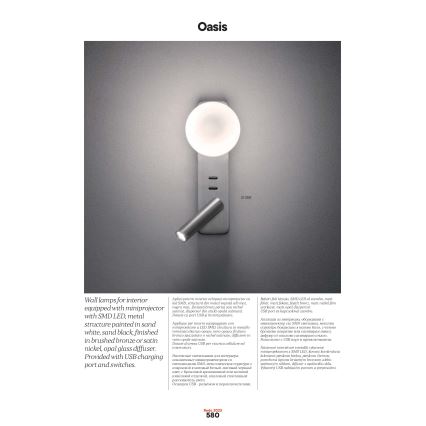 Redo 01-2994 - LED nástenné svietidlo OASIS LED/3W/230V + 1xG9/10W USB CRI 90 čierna