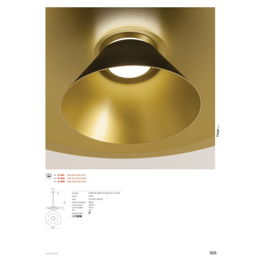 Redo 01-3003 - LED luster na lanku FARGO LED/16,5W/230V CRI 90 priemer 50 cm béžová/biela