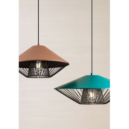 Redo 01-3006 - Závesný luster na lanku GRILL 1xE27/42W/230V priemer 39,6 cm čierna/tyrkysová