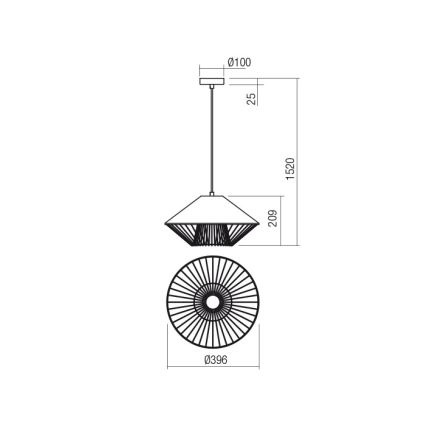 Redo 01-3006 - Závesný luster na lanku GRILL 1xE27/42W/230V priemer 39,6 cm čierna/tyrkysová