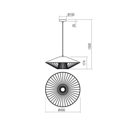 Redo 01-3009 - Závesný luster GRILL na lanku 1xE27/42W/230V pr. 49,5 cm čierna/hnedá