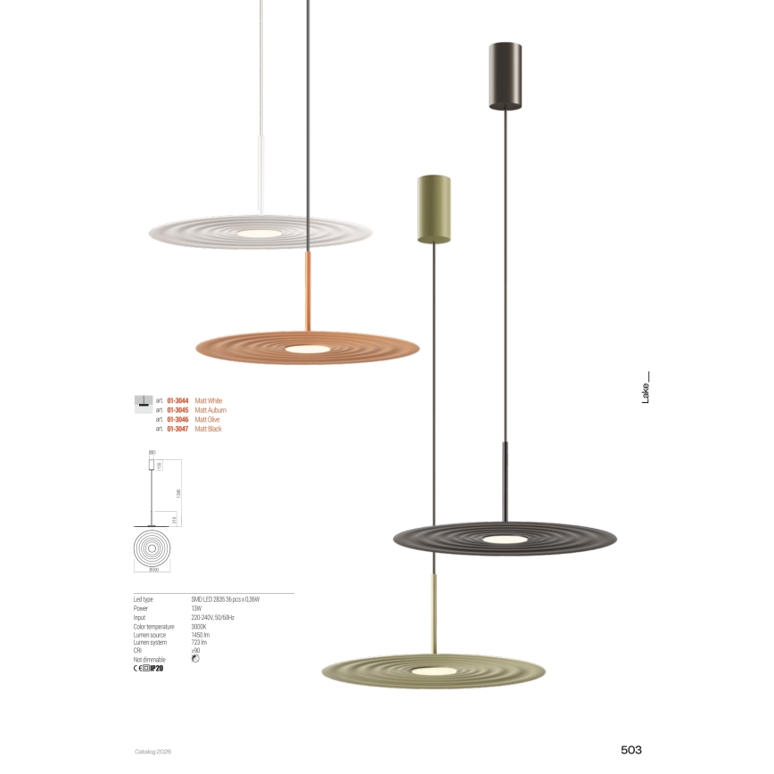 Redo 01-3044 - LED luster na lanku LAKE LED/13W/230V CRI 90 pr. 50 cm biely