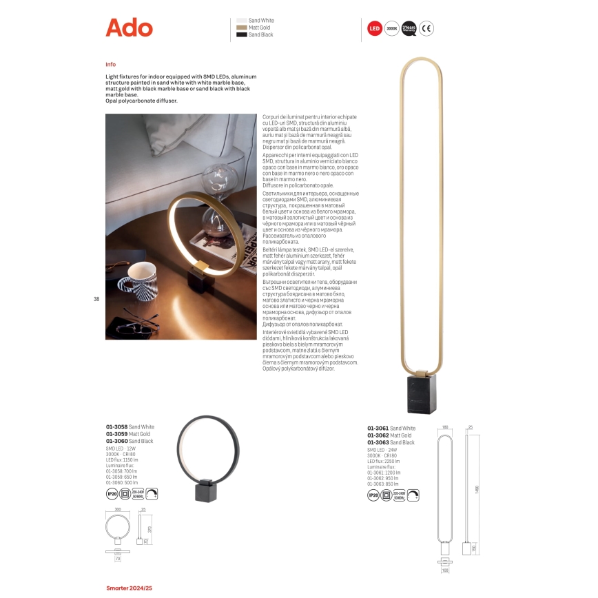 Redo 01-3063 - LED Stmievateľná stojacia lampa ADO LED/24W/230V čierna