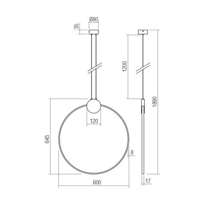 Redo 01-3107 - LED Luster na lanku ATOM LED/20W/230V pr. 60 cm