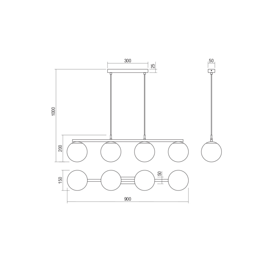 Redo 01-3155 - Luster na lanku BOWLING 4xE27/42W/230V zlatá