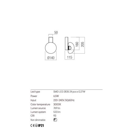 Redo 01-3239 - LED Nástenné svietidlo SINCLAIR LED/6,5W/230V CRI 93 IP21 zlatá