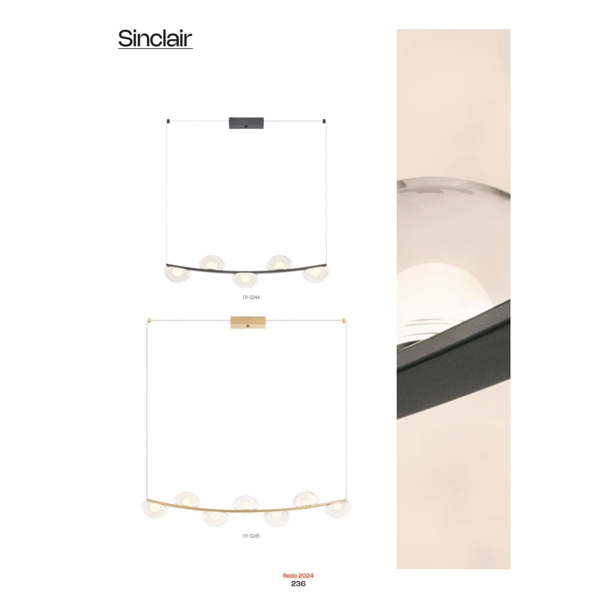 Redo 01-3243 - LED Stmievateľný luster na lanku SINCLAIR LED/35W/230V CRI 93 IP21 zlatá
