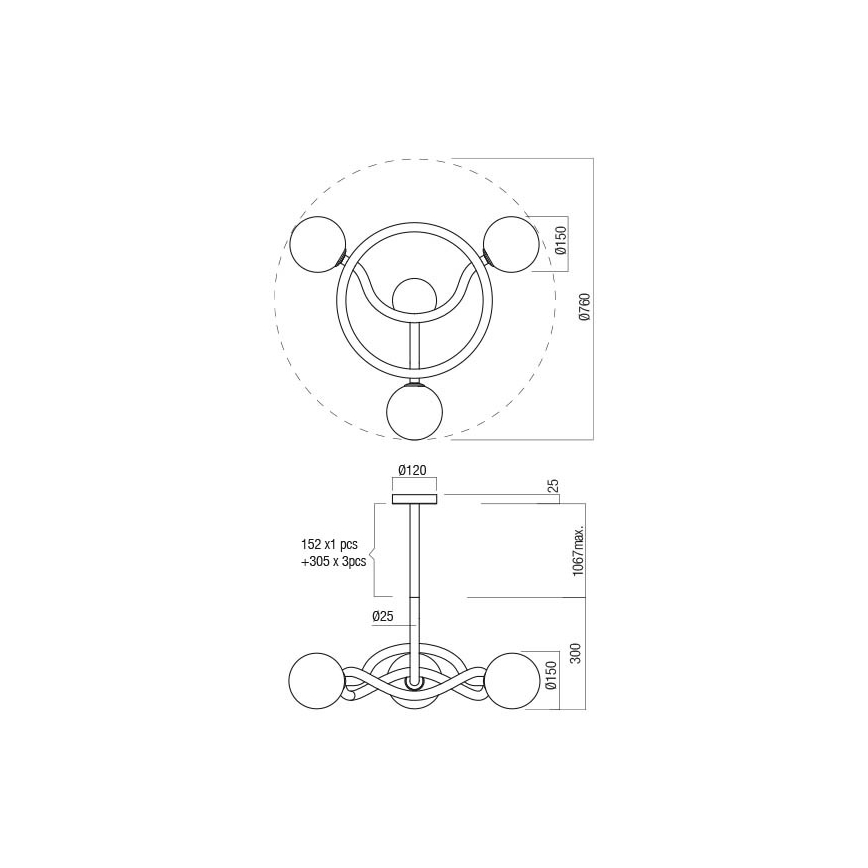 Redo 01-3256 - Luster na tyči CONFUSIO 3xE14/28W/230V pr. 76 cm zlatá