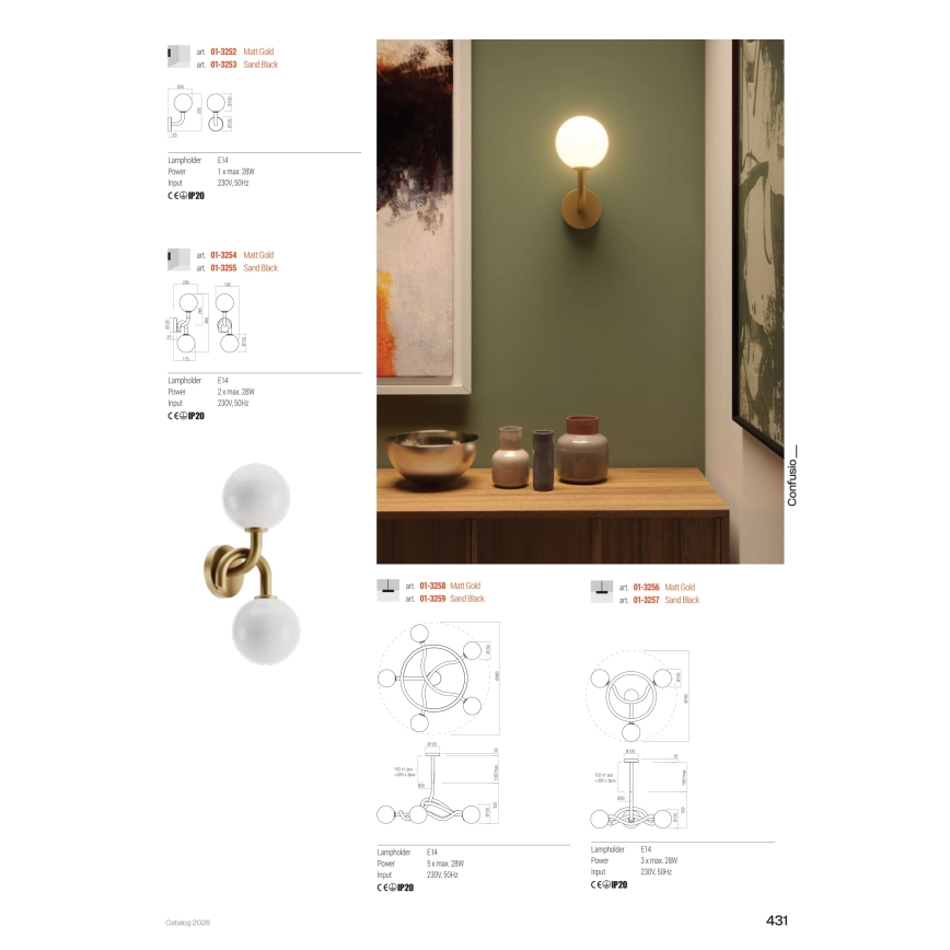 Redo 01-3258 - Luster na tyči CONFUSIO 5xE14/28W/230V priemer 96 cm zlatý